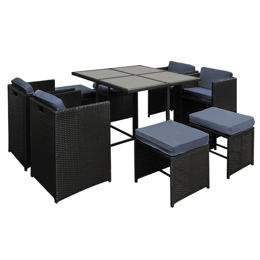 Gardeon Outdoor Dining Set 9 Piece Wicker Table Chairs Setting Black, image 8