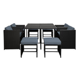 Gardeon Outdoor Dining Set 9 Piece Wicker Table Chairs Setting Black - Side View