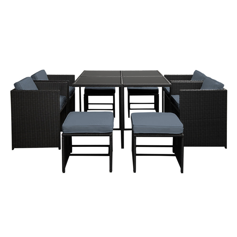 Gardeon Outdoor Dining Set 9 Piece Wicker Table Chairs Setting Black, image 3