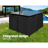 Gardeon Outdoor Dining Set 9 Piece Wicker Table Chairs Setting Black - Top-Down View