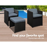 Gardeon Outdoor Dining Set 9 Piece Wicker Table Chairs Setting Black - Rear View