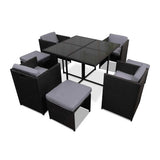 Gardeon Outdoor Dining Set 9 Piece Wicker Table Chairs Setting Black - Close-Up Angle