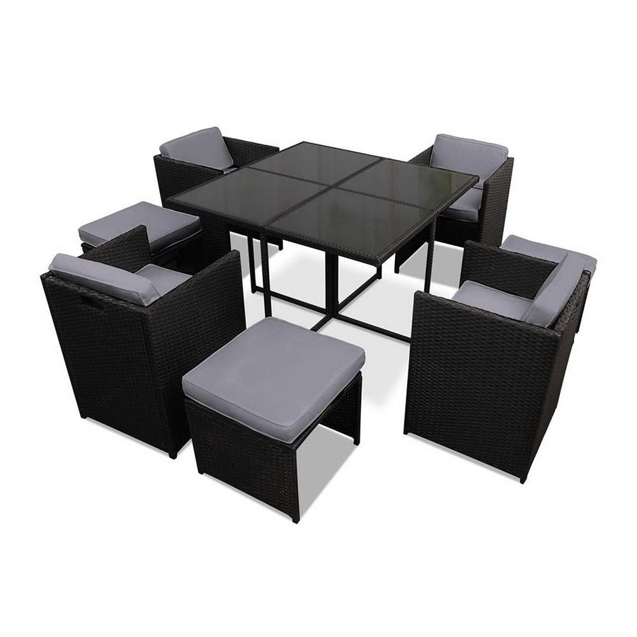 Gardeon Outdoor Dining Set 9 Piece Wicker Table Chairs Setting Black, image 7