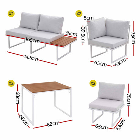 Gardeon 8 Seater Outdoor Dining Sofa Set with WPC Side Tables Patio Furniture White, image 2