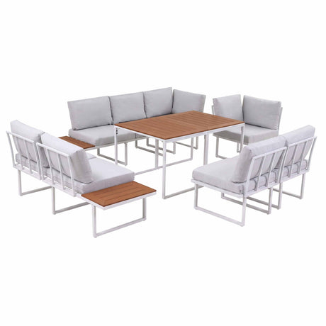 Gardeon 8 Seater Outdoor Dining Sofa Set with WPC Side Tables Patio Furniture White, image 3