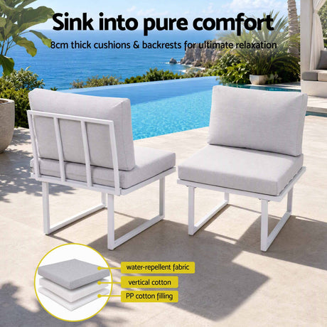 Gardeon 8 Seater Outdoor Dining Sofa Set with WPC Side Tables Patio Furniture White, image 6