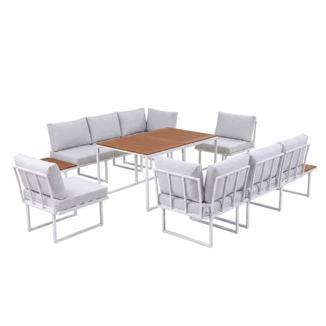 Gardeon 8 Seater Outdoor Dining Sofa Set with WPC Side Tables Patio Furniture White, image 9