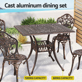 Gardeon Outdoor Dining Set 5 Piece Chairs Table Cast Aluminum Patio Brown - Top-Down View