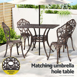 Gardeon Outdoor Dining Set 5 Piece Chairs Table Cast Aluminum Patio Brown - Rear View