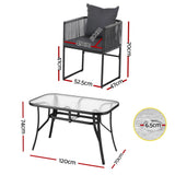 Gardeon 5PCS Outdoor Dining Set Table and Chairs Rope Patio Furniture Garden Black - Front View