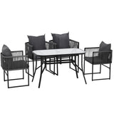 Gardeon 5PCS Outdoor Dining Set Table and Chairs Rope Patio Furniture Garden Black - Side View