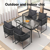 Gardeon 5PCS Outdoor Dining Set Table and Chairs Rope Patio Furniture Garden Black - Rear View