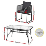 Gardeon 5PC Outdoor Dining Set Table and Chairs Patio Furniture Garden Bistro Set Black - Front View