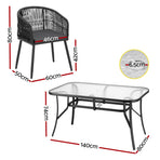 Gardeon 5PC Outdoor Dining Set Table and Chairs Garden Patio Furniture Bistro Set Black