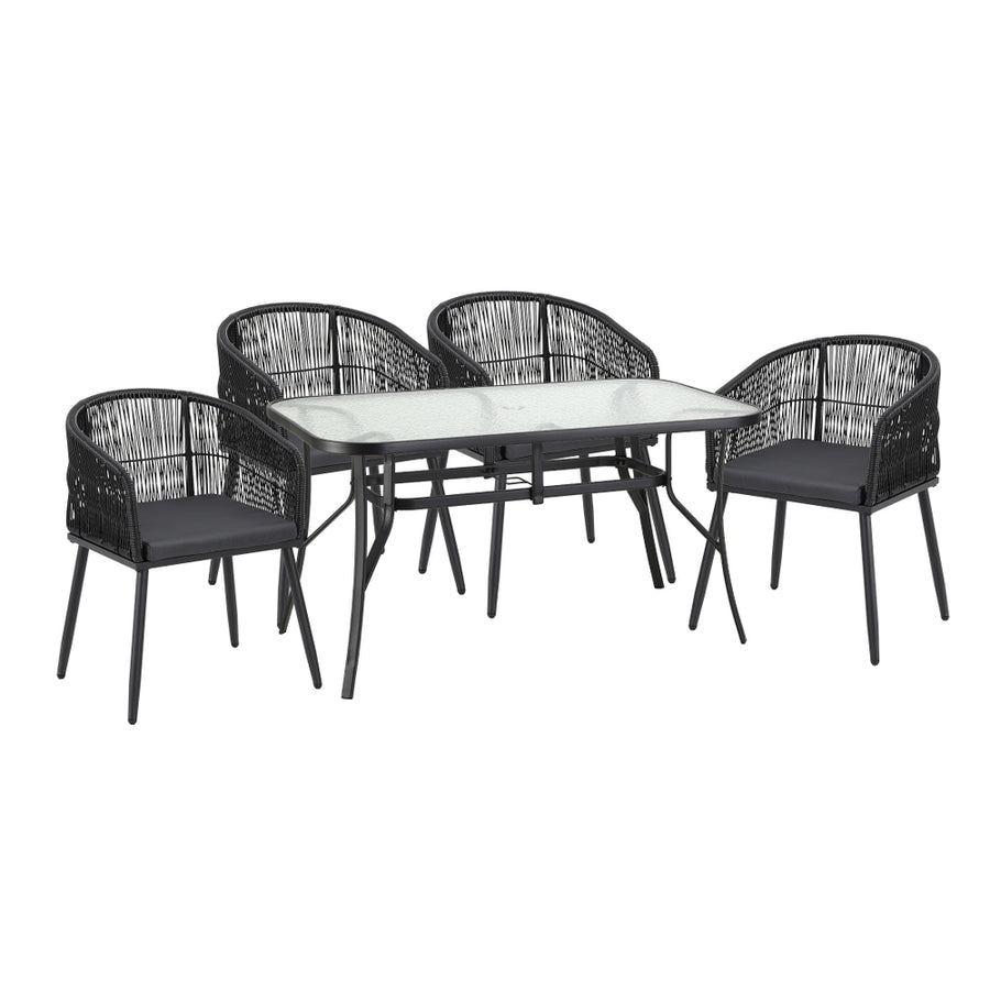 Gardeon 5PC Outdoor Dining Set Table and Chairs Garden Patio Furniture Bistro Set Black