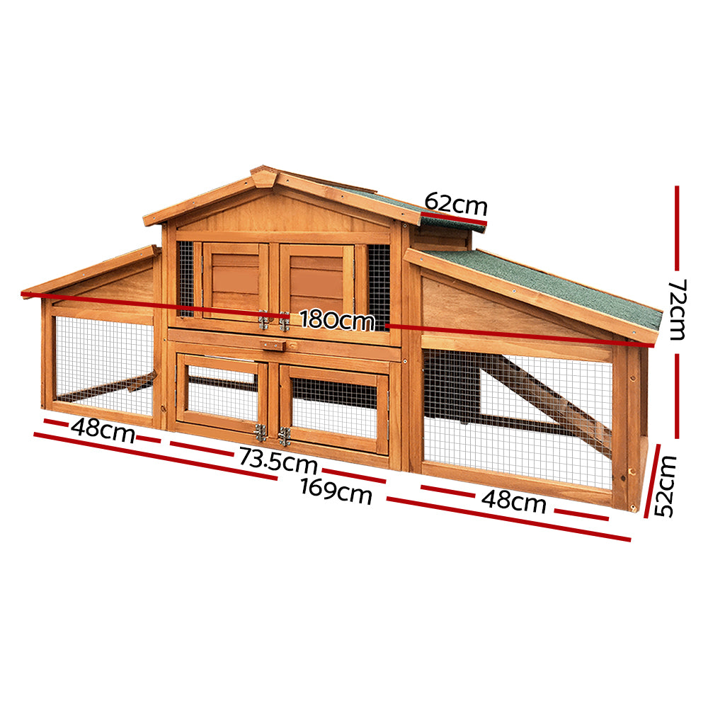 i.Pet Chicken Coop Rabbit Hutch 169cm x 52cm x 72cm Large Chicken Coop Wooden House Run Cage