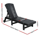 Gardeon Sun Lounge Beach Chair HDPE Adirondack Lounger Patio Outdoor Furniture with Wheels Black - Front View