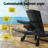 Gardeon Sun Lounge Beach Chair HDPE Adirondack Lounger Patio Outdoor Furniture with Wheels Black - 45-Degree Angle