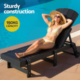 Gardeon Sun Lounge Beach Chair HDPE Adirondack Lounger Patio Outdoor Furniture with Wheels Black - Rear View