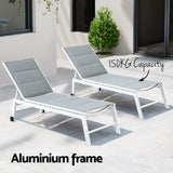 Gardeon Sun Lounger Chaise Lounge Wheels Patio Furniture Outdoor Setting White - 45-Degree Angle