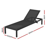 Gardeon Sun Lounge Outdoor Lounger Aluminium Folding Beach Chair Wheels Black - Front View
