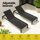 Gardeon Sun Lounge Outdoor Lounger Aluminium Folding Beach Chair Wheels Black - Top-Down View