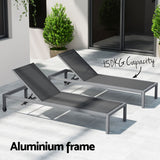Gardeon Sun Lounge Outdoor Lounger Aluminium Folding Beach Chair Wheels Patio - 45-Degree Angle