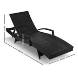 Gardeon Sun Lounge Wicker Lounger Outdoor Furniture Beach Chair Patio Adjustable Cushion Black - Front View