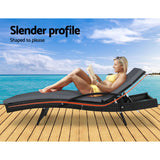 Gardeon Sun Lounge Wicker Lounger Outdoor Furniture Beach Chair Patio Adjustable Cushion Black - Side View