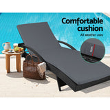 Gardeon Sun Lounge Wicker Lounger Outdoor Furniture Beach Chair Patio Adjustable Cushion Black - Top-Down View