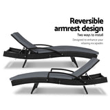 Gardeon Sun Lounge Wicker Lounger Outdoor Furniture Beach Chair Patio Adjustable Cushion Black - 45-Degree Angle