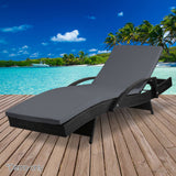 Gardeon Sun Lounge Wicker Lounger Outdoor Furniture Beach Chair Patio Adjustable Cushion Black - Rear View