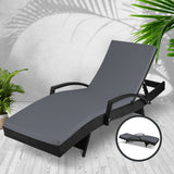 Gardeon Sun Lounge Wicker Lounger Outdoor Furniture Beach Chair Patio Adjustable Cushion Black - Close-Up Angle