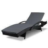Gardeon Sun Lounge Wicker Lounger Outdoor Furniture Beach Chair Patio Adjustable Cushion Black - Low Angle