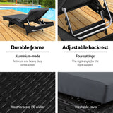 Gardeon 2PC Sun Lounge Wicker Lounger Outdoor Furniture Beach Chair Patio Adjustable Cushion Black - Rear View