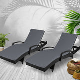 Gardeon 2PC Sun Lounge Wicker Lounger Outdoor Furniture Beach Chair Patio Adjustable Cushion Black - Close-Up Angle