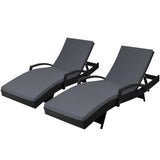 Gardeon 2PC Sun Lounge Wicker Lounger Outdoor Furniture Beach Chair Patio Adjustable Cushion Black - Low Angle