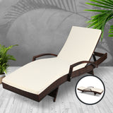 Gardeon Sun Lounge Wicker Lounger Outdoor Furniture Beach Chair Patio Adjustable Cushion Brown - Close-Up Angle