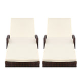 Gardeon 2PC Sun Lounge Wicker Lounger Outdoor Furniture Beach Chair Patio Adjustable Cushion Brown - Side View