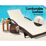 Gardeon 2PC Sun Lounge Wicker Lounger Outdoor Furniture Beach Chair Patio Adjustable Cushion Brown - 45-Degree Angle