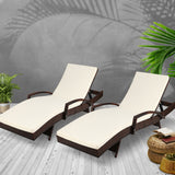 Gardeon 2PC Sun Lounge Wicker Lounger Outdoor Furniture Beach Chair Patio Adjustable Cushion Brown - Close-Up Angle