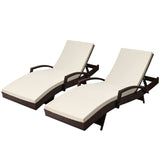 Gardeon 2PC Sun Lounge Wicker Lounger Outdoor Furniture Beach Chair Patio Adjustable Cushion Brown - Low Angle