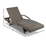 Gardeon Sun Lounge Wicker Lounger Outdoor Furniture Beach Chair Patio Adjustable Cushion Grey&Beige - Front View