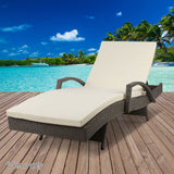 Gardeon Sun Lounge Wicker Lounger Outdoor Furniture Beach Chair Patio Adjustable Cushion Grey&Beige - Rear View