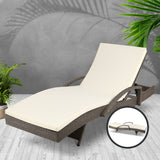 Gardeon Sun Lounge Wicker Lounger Outdoor Furniture Beach Chair Patio Adjustable Cushion Grey&Beige - Close-Up Angle