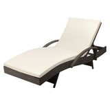 Gardeon Sun Lounge Wicker Lounger Outdoor Furniture Beach Chair Patio Adjustable Cushion Grey&Beige - Low Angle
