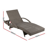 Gardeon 2PC Sun Lounge Wicker Lounger Outdoor Furniture Beach Chair Adjustable Cushion Grey&Beige - Front View