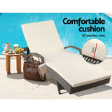 Gardeon 2PC Sun Lounge Wicker Lounger Outdoor Furniture Beach Chair Adjustable Cushion Grey&Beige - 45-Degree Angle