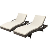 Gardeon 2PC Sun Lounge Wicker Lounger Outdoor Furniture Beach Chair Adjustable Cushion Grey&Beige - Low Angle