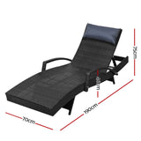 Gardeon Sun Lounge Wicker Lounger Outdoor Furniture Beach Chair Armrest Adjustable Black - Front View